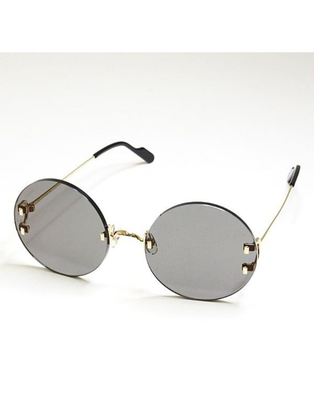 Cartier Decor C Sunglasses 001 Gray Gold Black Round Rimless Eyewear